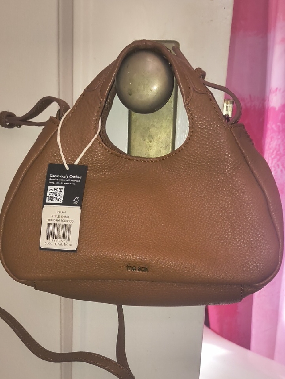 The Sak Rylan Pebbled Leather Mini Shoulder Bag in Tobacco Brown